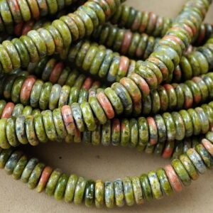 Unakite Beads (Rondelle)(Smooth)(6mmx2mm)(15.5"Strand)