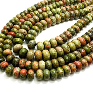 Natural Green Unakite Gemstone Beads: Polished Rondelle Gemstone Beads - Rd34