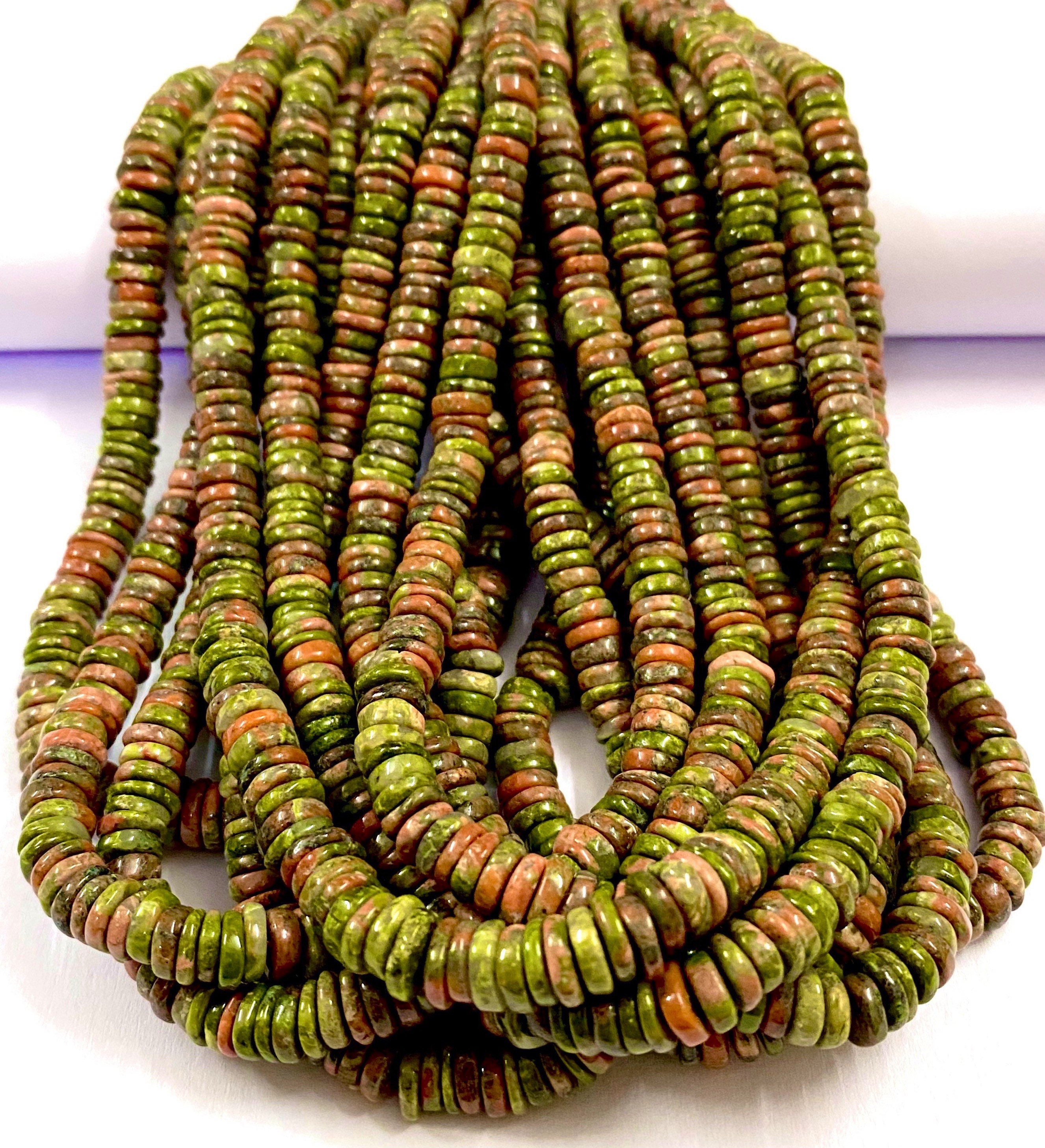 Green Orange Unakite Smooth Tyre Shape Beads 6mm 7mm Natural Unakite Gemstone Beads Unakite Smooth Flat Rondelle Beads Unakite Wheel Beads