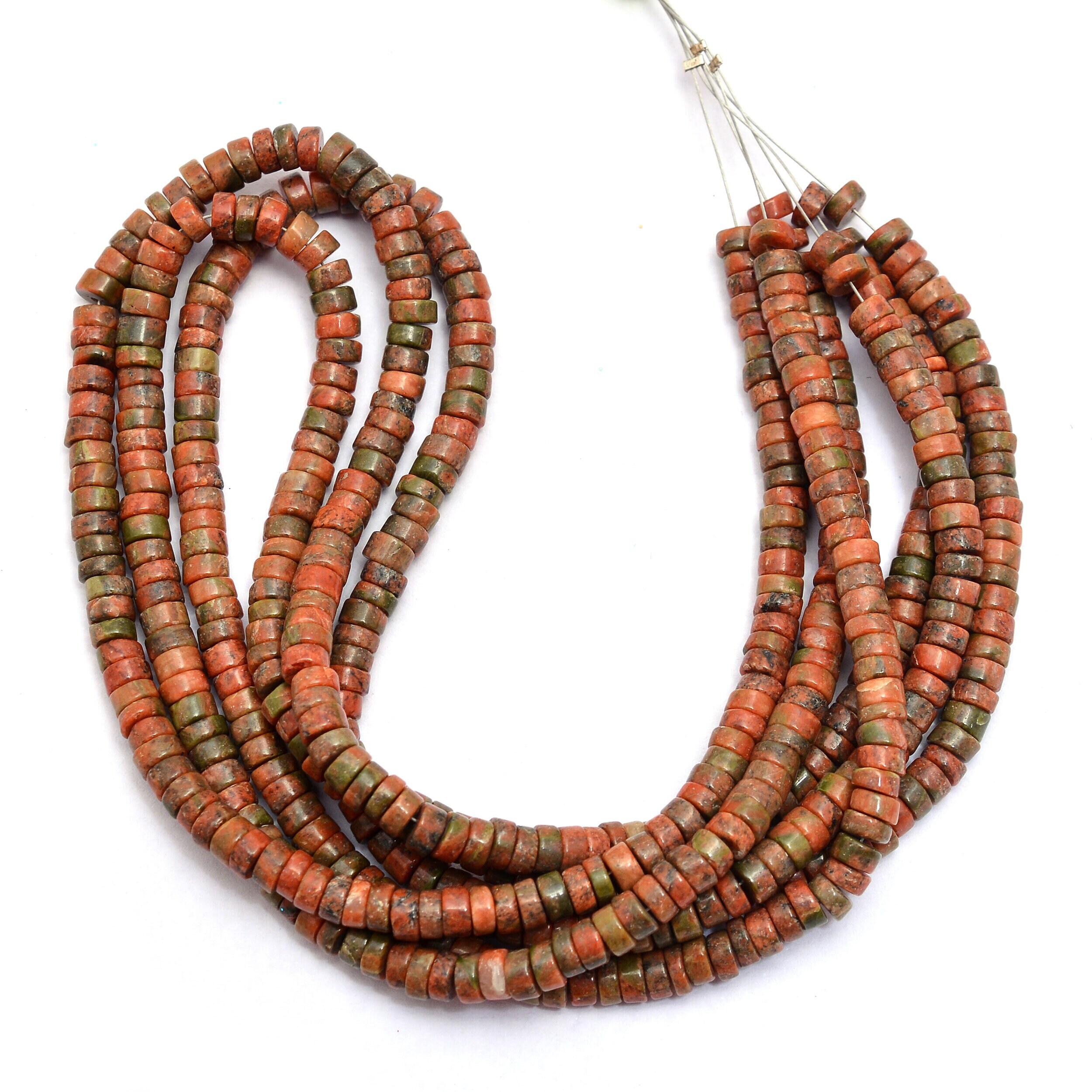 Natural Unakite 5mm Heishi Smooth Beads | Aaa+ Unakite Semi Precious Gemstone Wheel / Tyre Rondelle Loose Spacer Beads | 16inch Strand Natural Unakite 5mm Heishi Smooth Beads | Aaa+ Unakite Semi Precious Gemstone Wheel / Tyre Rondelle Loose Spacer Beads | 16inch Strand