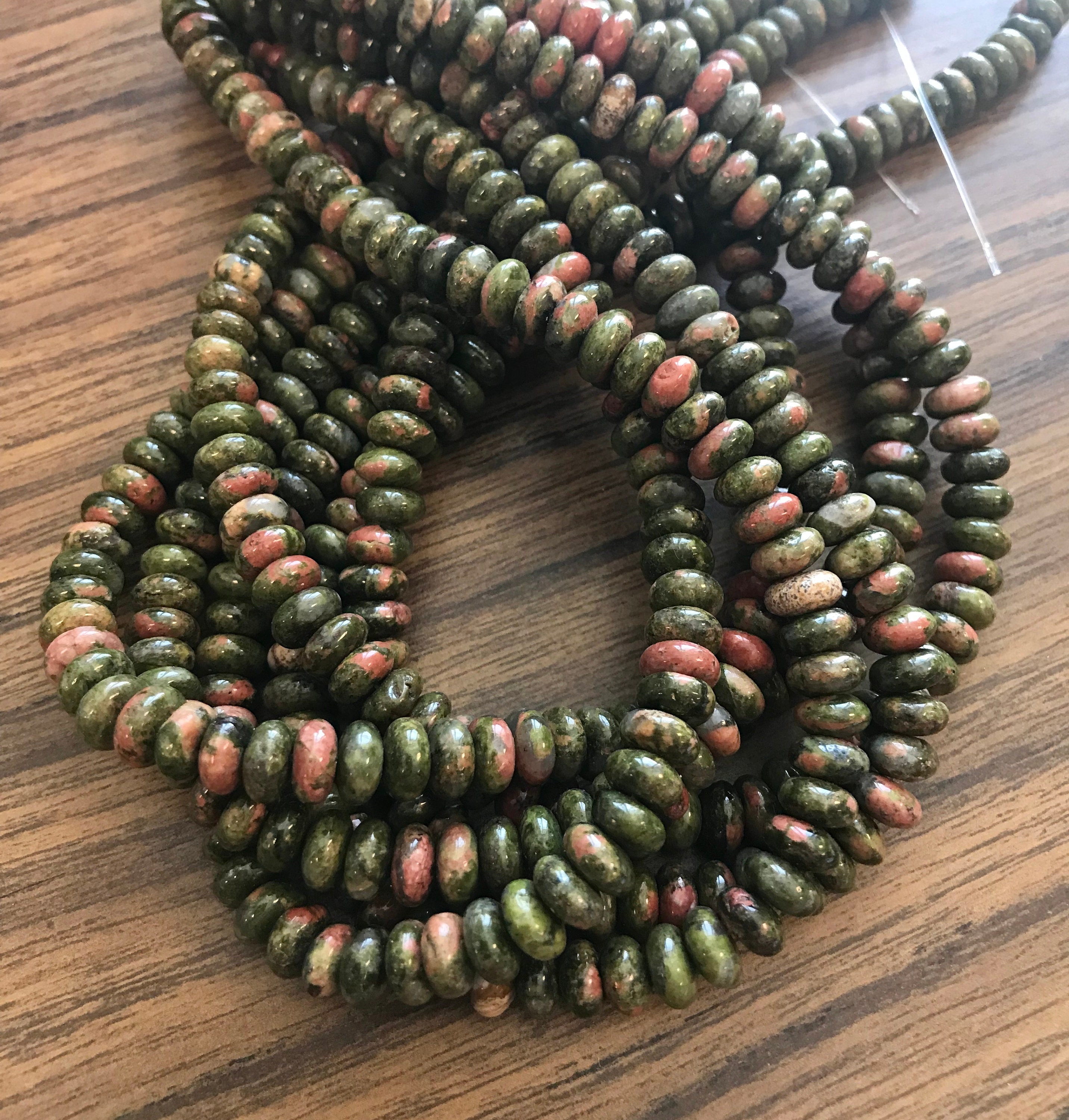 Natural Unakite 6x3mm 8x4mm Rondelle Gemstone Bead -15.5 Inch Strand