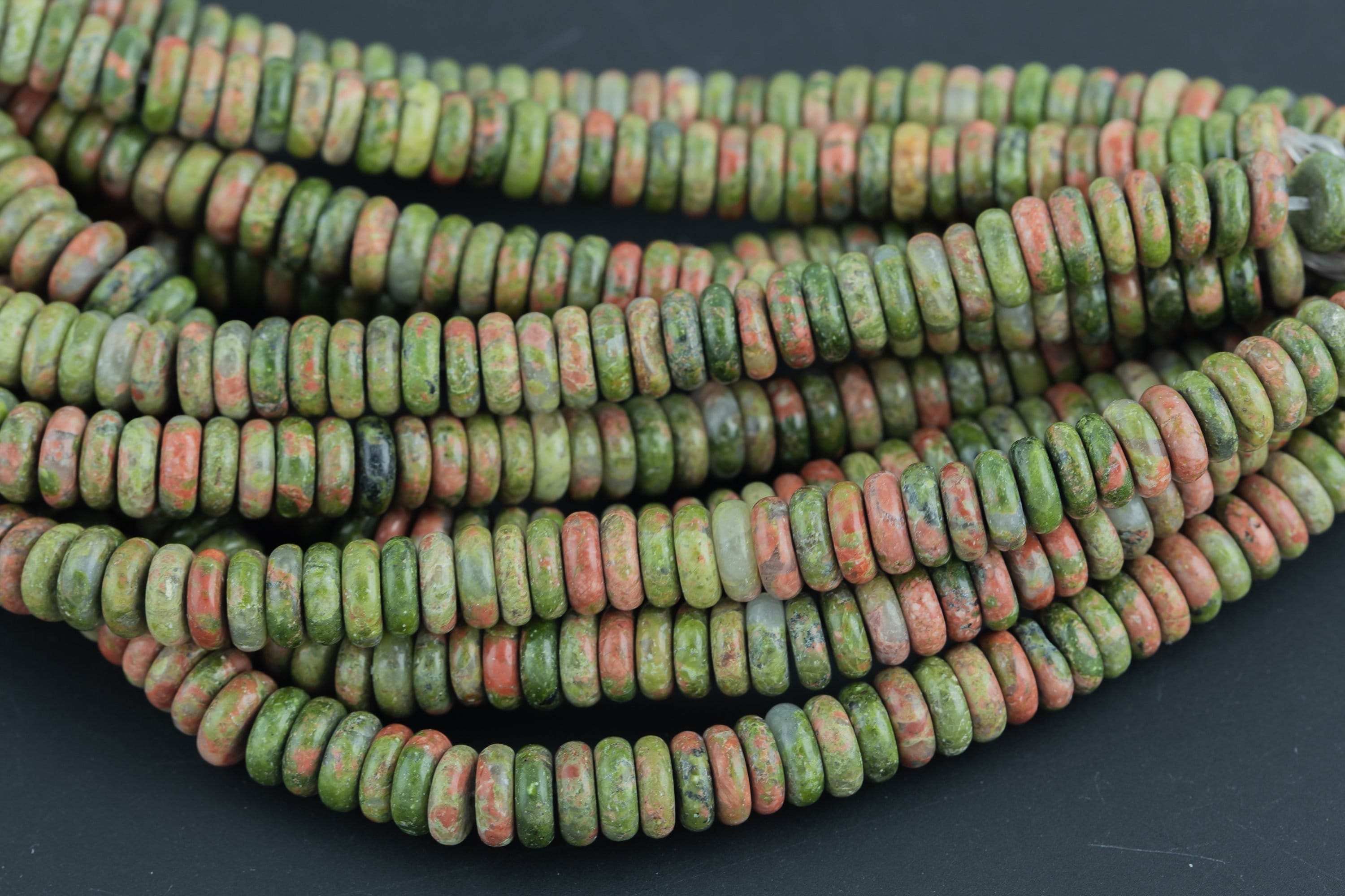 Natural Unakite Jasper, High Quality In Smooth Saucer Roundel, 2x6mm Flat Rondel 7.5 Inches Thin Roundel