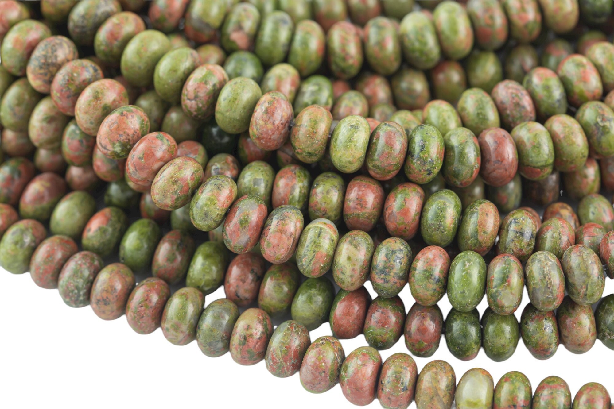 Natural Unakite Jasper- High Quality In Roundel, 6mm, 8mm- Full 15.5 Inch Strand-full Strand 15.5 Inch Strand Smooth Gemstone Beads