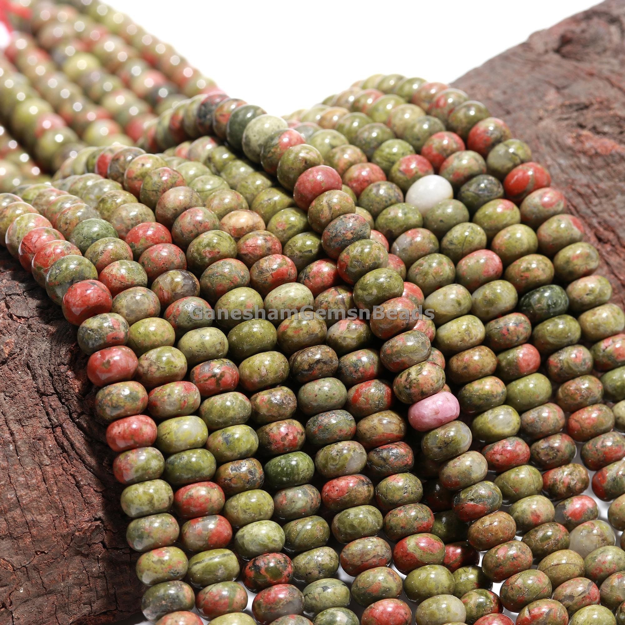 Unakite Smooth Rondelle Beads, Unakite Rondelle Beads, Natural Genuine 8mm Bead 15" Strand For Jewelry Making Wholesale Beads, Green Beads