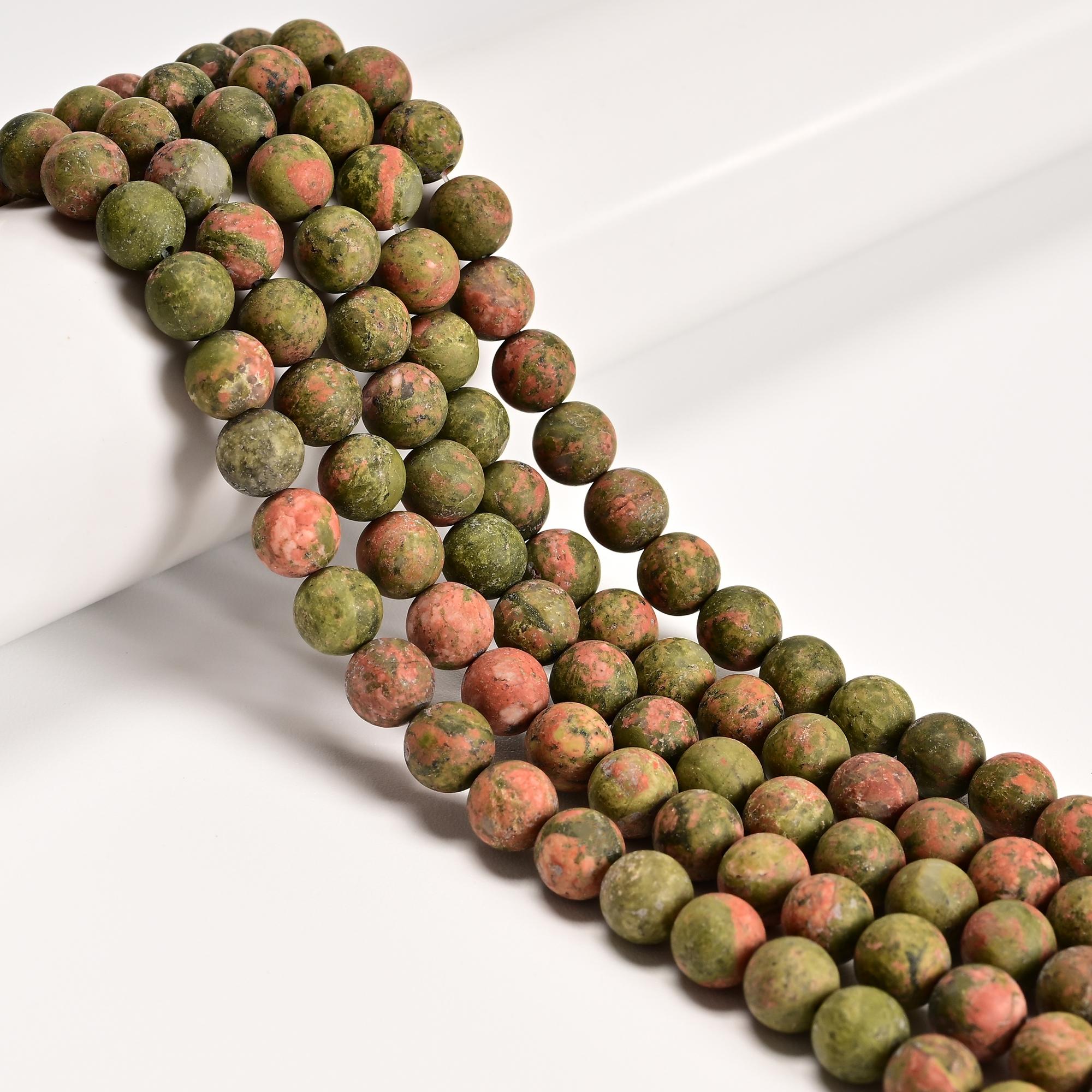 2.0mm Hole Unakite Matte Round Beads 8mm 10mm 15.5" Strand