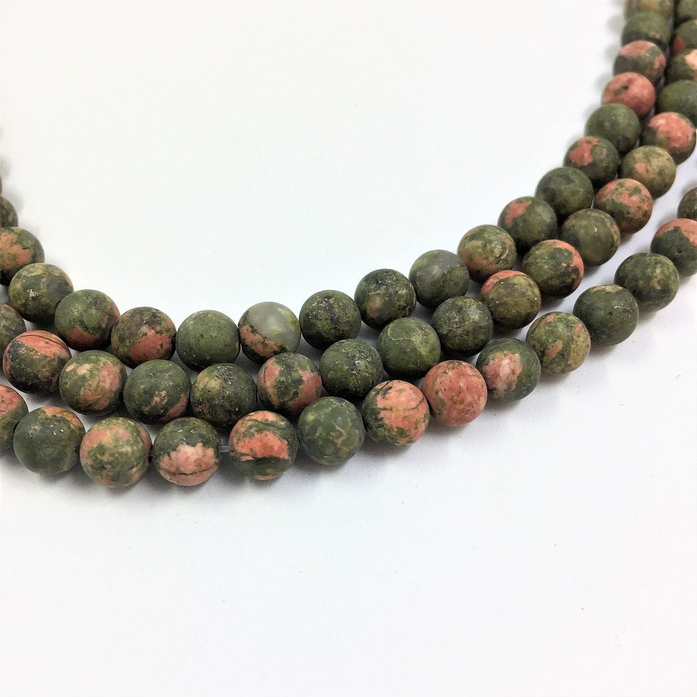 6mm Matte Unakite Gemstone Beads. 15" Strand Of Round Epidote And Feldspar Beads, Appox. 64 Per Strand.