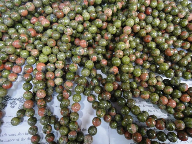 8mm Unakite Round Beads. 15.5 Inch