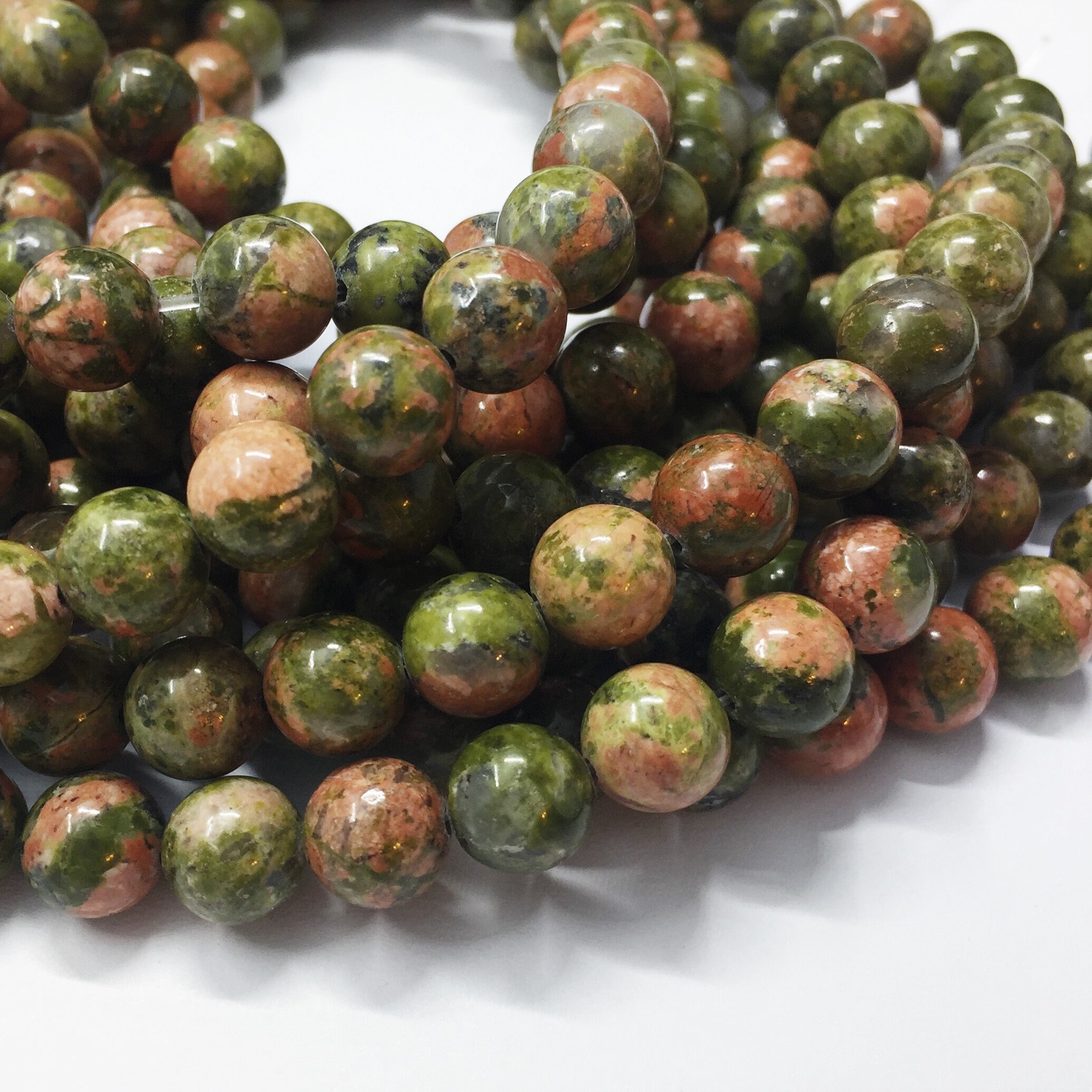 8mm Unakite Gemstone Beads. 15” Strand Of High Quality Round Beads, About 48 Per Strand. Epidote Green And Pink