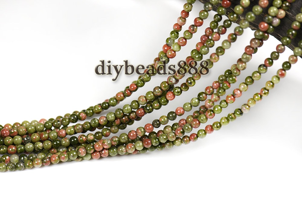 Unakite Smooth Round Beads 2mm 3mm For Choice, 15" Full Strand