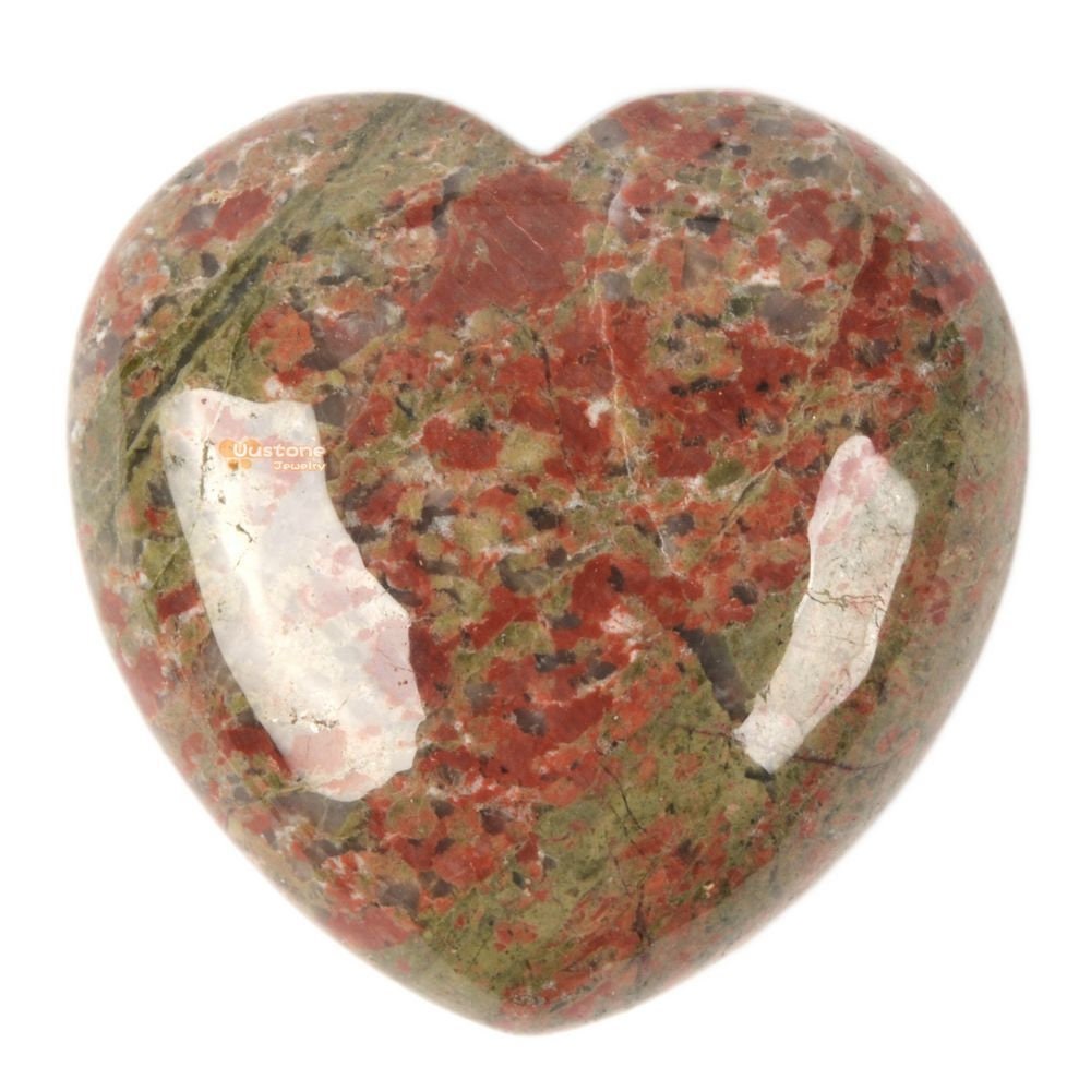 45mm Natural Unakite Gemstone Love Hearts Fine Ornaments Elegant Healing Reiki Stone