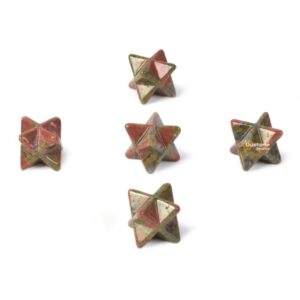 Carved Unakite Gemstone Crystal Merkaba Star Energy Healing Sacred Geometry Chakra Stone