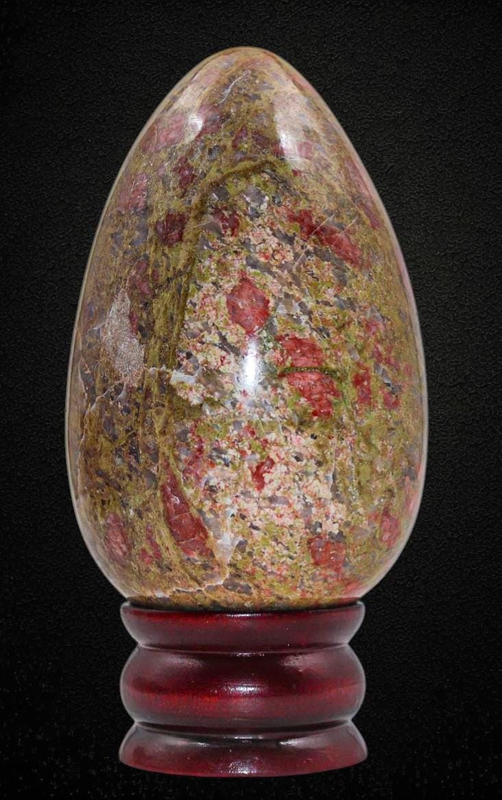 Unakite Crystal Egg – Hand Polished Green Pink Gemstone Decor (130mm)