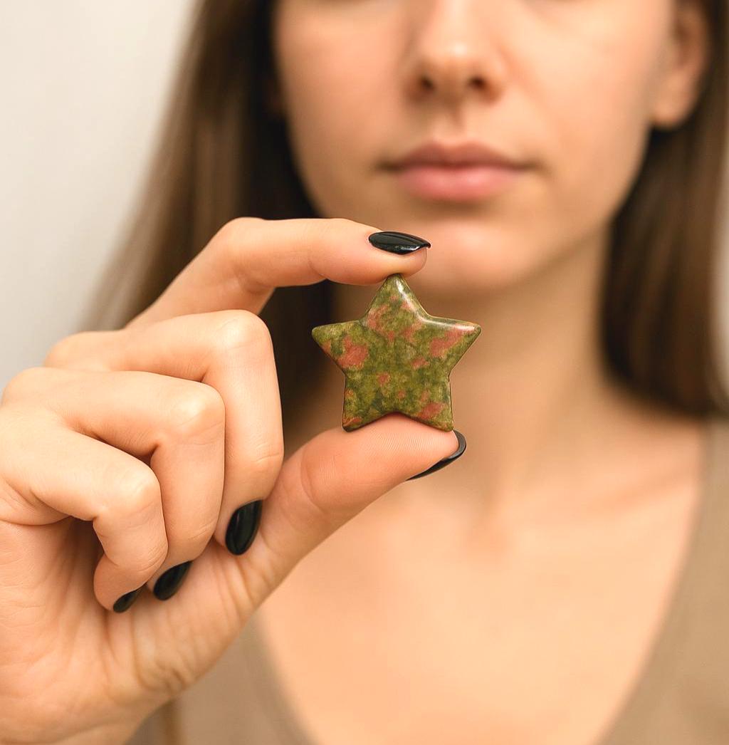 Unakite Crystal Star: Polished Pocket Stone For Heart Healing (30mm)