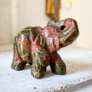 Unakite Elephant Carving: 2-inch Gemstone Figurine, Healing Crystal
