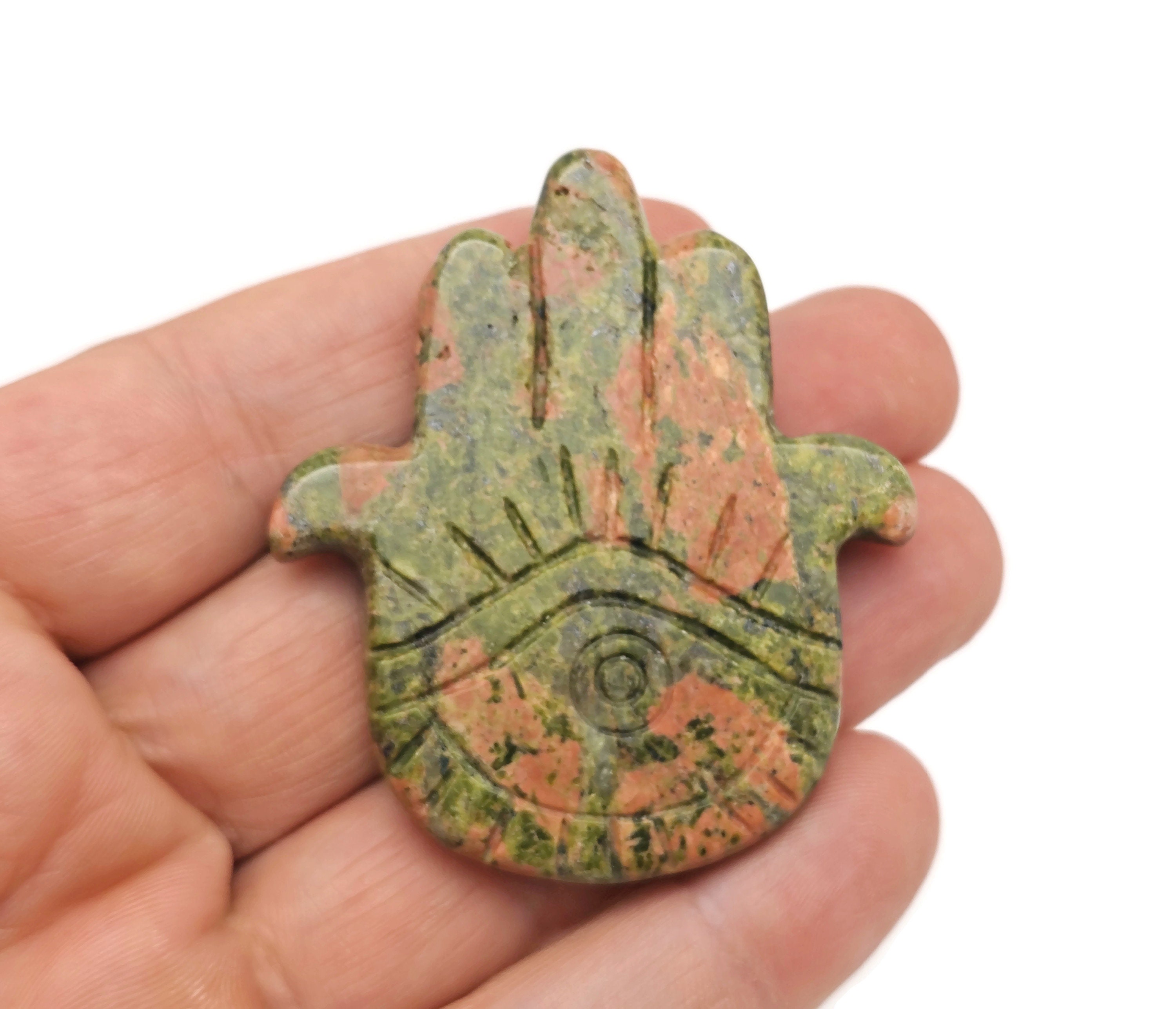 Unakite Evil Eye Hand Gemstone Carving - Pocket Crystal - Crystals Chakra - Meditation Crystal - Energy Gift For Her - El1001