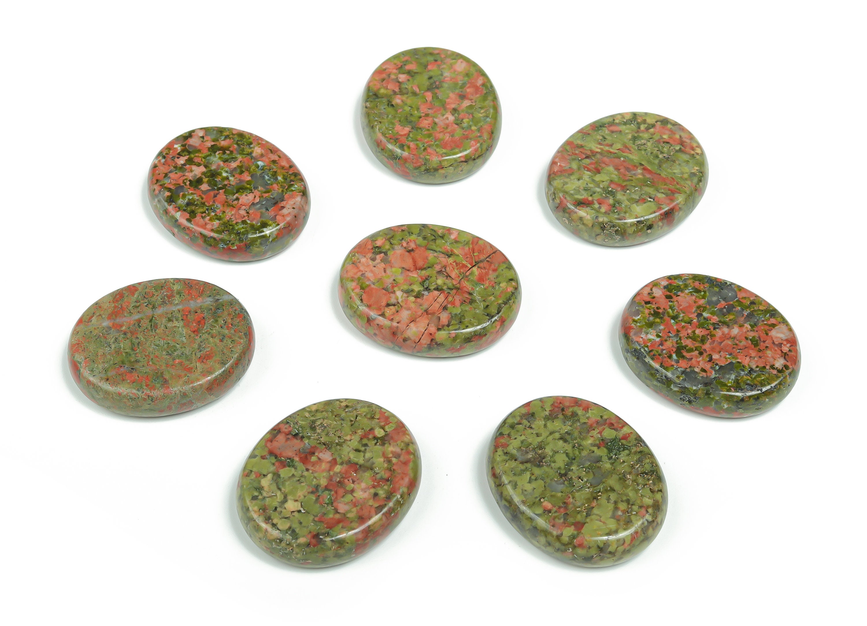 Unakite Flat Disk - Slab Natural Stone – Flat Stone - Worry Stone - Healing Crystals – 30x25x7 - Fl1050