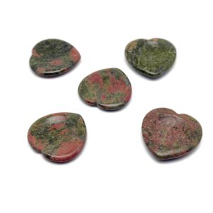 Unakite Heart Worry Stone – Crystal Worry Stone – Relaxing Heart Chakra - Travel Crystals - Stress Reducing - WO1005