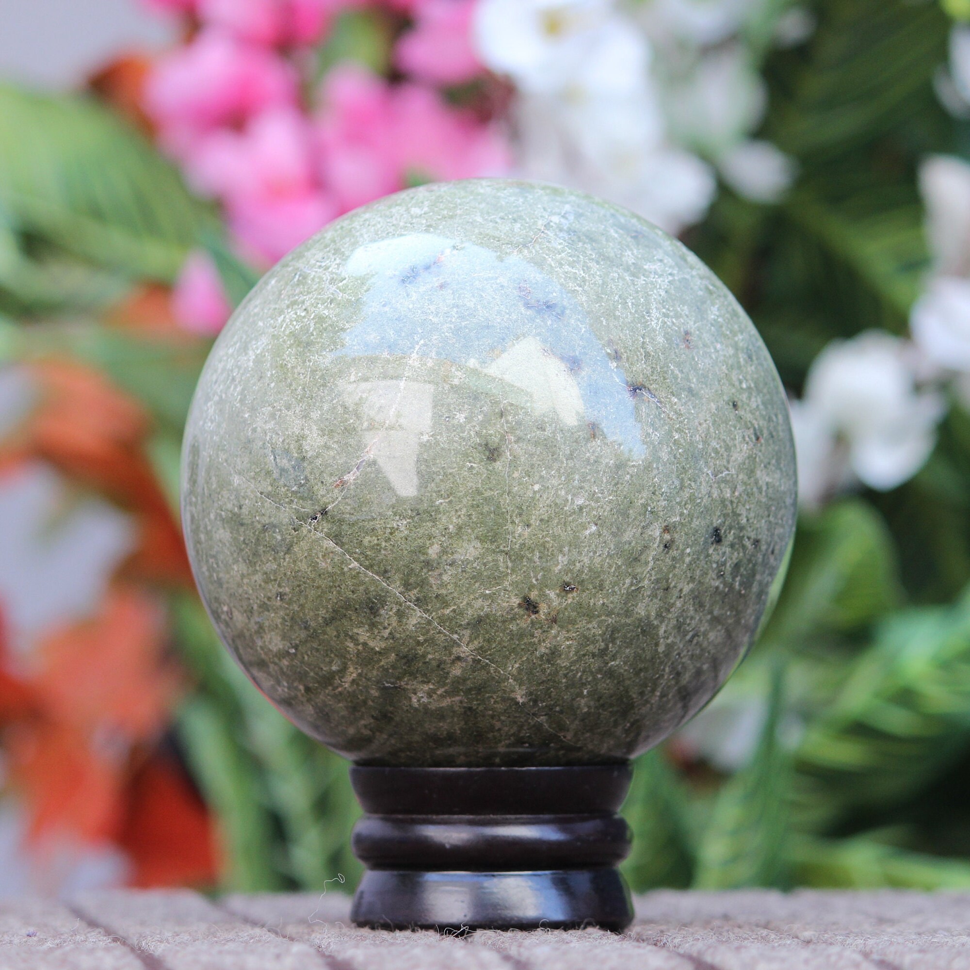 Large Green Unakite Sphere: Healing Stone, Reiki Chakra Decor (125mm, 3.400kg)