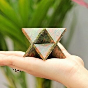 Natural 65MM Green Unakite Merkaba Star: Sacred Healing Stone Home Decor
