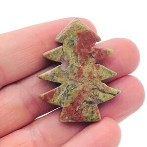 Unakite Pine Tree Gemstone - Crystal Christmas Tree carving - Handmade Tree Stone - TR1001