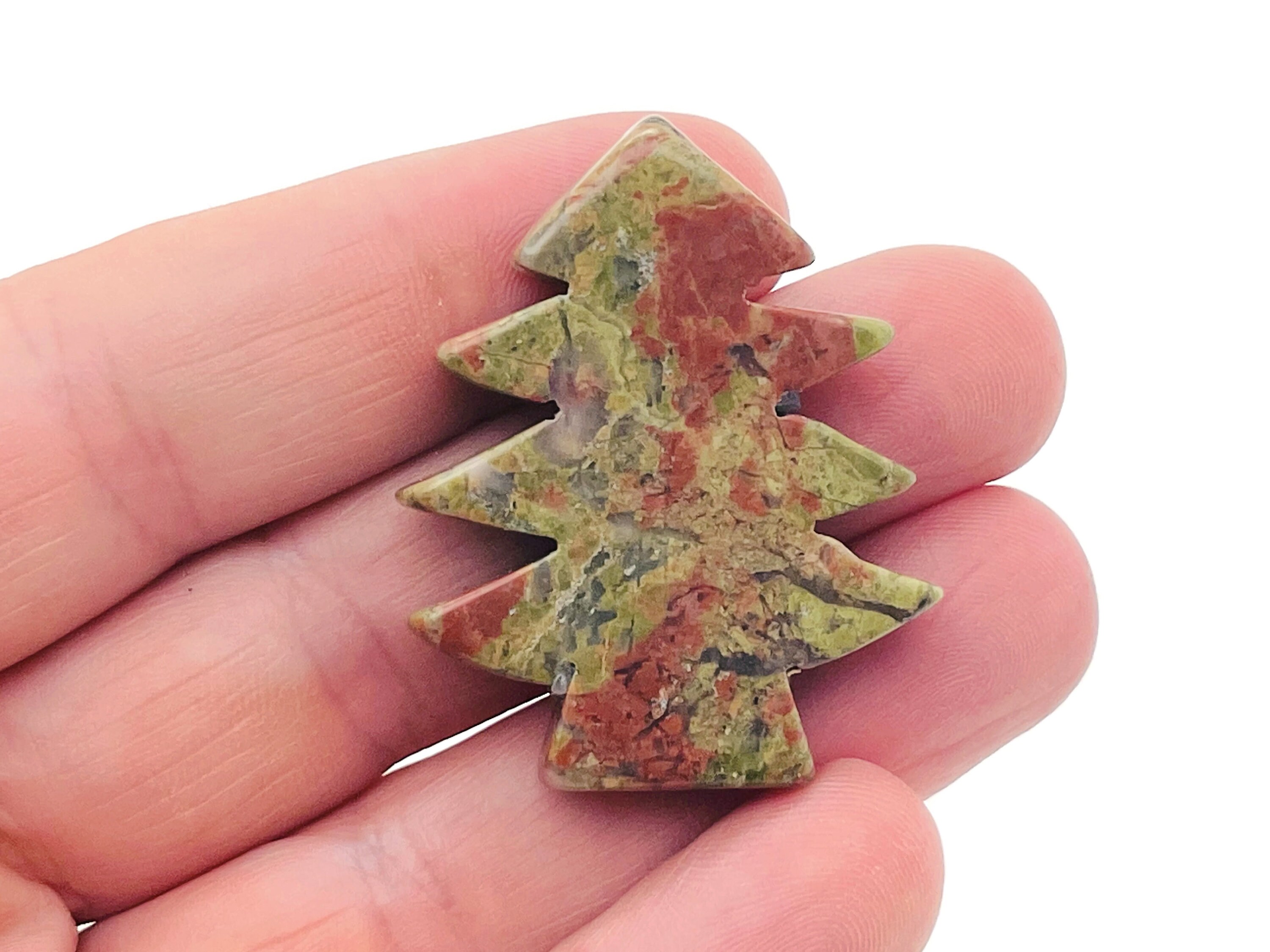 Unakite Pine Tree Gemstone - Crystal Christmas Tree Carving - Handmade Tree Stone - Tr1001