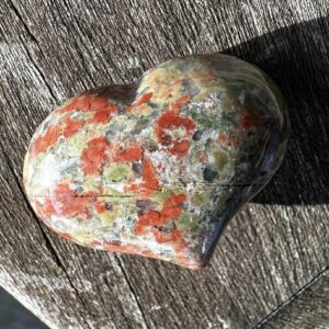 Unakite Puffy Heart Pocket, Worry Healing Stone with Positive Healing Energy!