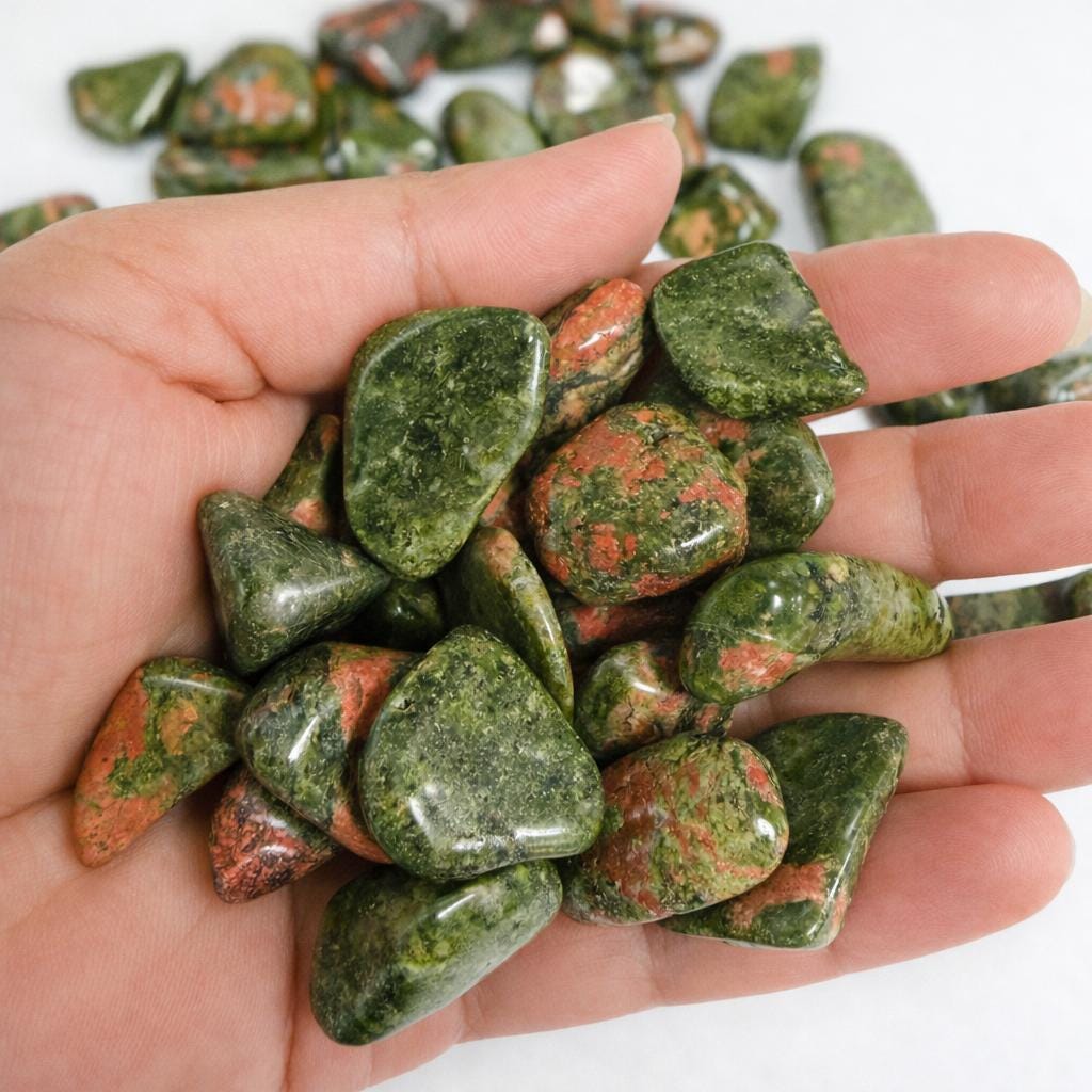 Unakite Tumbled Crystals (0.75"–1.2") | Heart Chakra Tumbles | Bulk Green Pink Gemstones