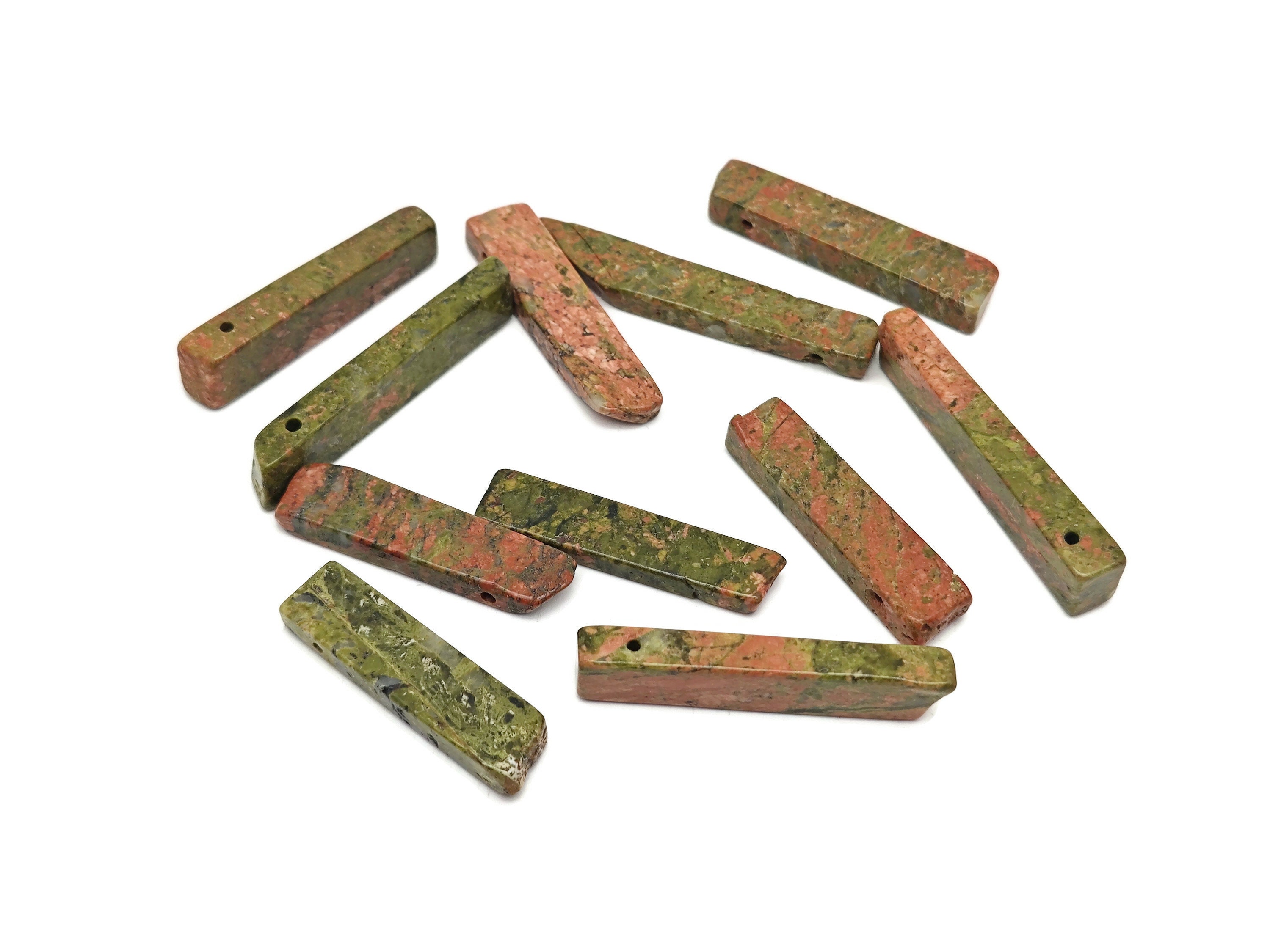 Unakite Drilled Tumbled Stones - Rectangle Hole Tumbled Stone - Making Jewelry Cytsals - Bulk Stones - Nc1679 Unakite Drilled Tumbled Stones - Rectangle Hole Tumbled Stone - Making Jewelry Cytsals - Bulk Stones - Nc1679