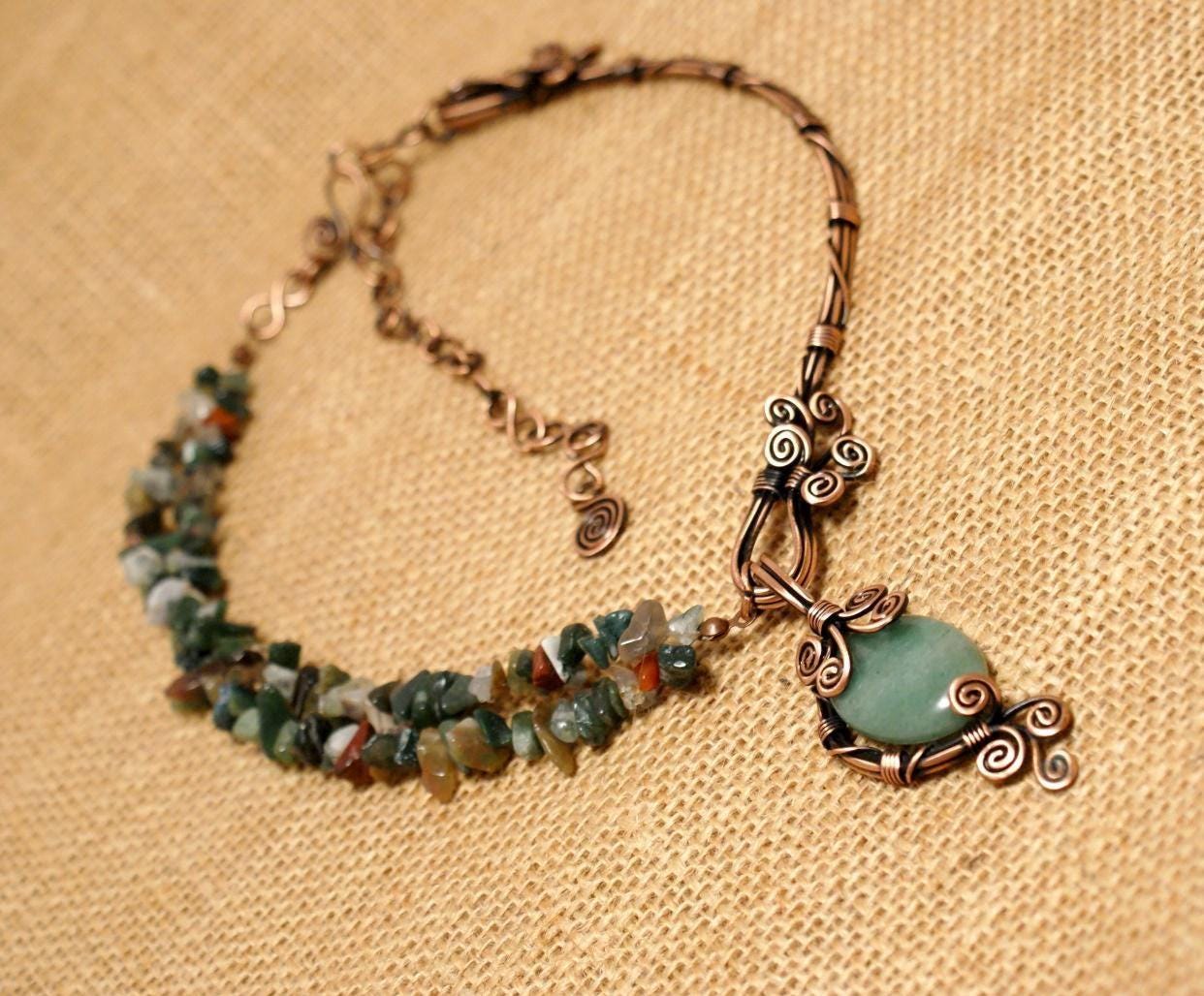 Green Aventurine Copper Necklace – Handmade 7th Anniversary Gift