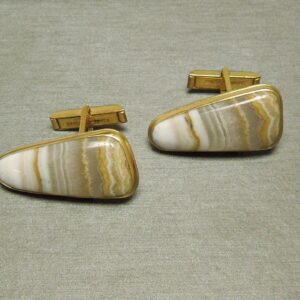 Unisex / Men's Vintage Estate C1950 925 Gold over Sterling Silver Agate Ancient Pyramid Stone Gemstone Cuff Links Cufflinks
