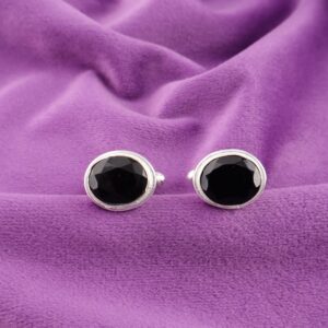 Valentines gift, Onyx Cufflinks in Sterling Silver with Natural Black Onyx Gemstone  – Great Cuff Links Wedding, Prom or Graduation