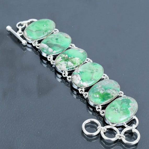 Variscite Bracelet: Handmade 925 Sterling Silver Adjustable Chain