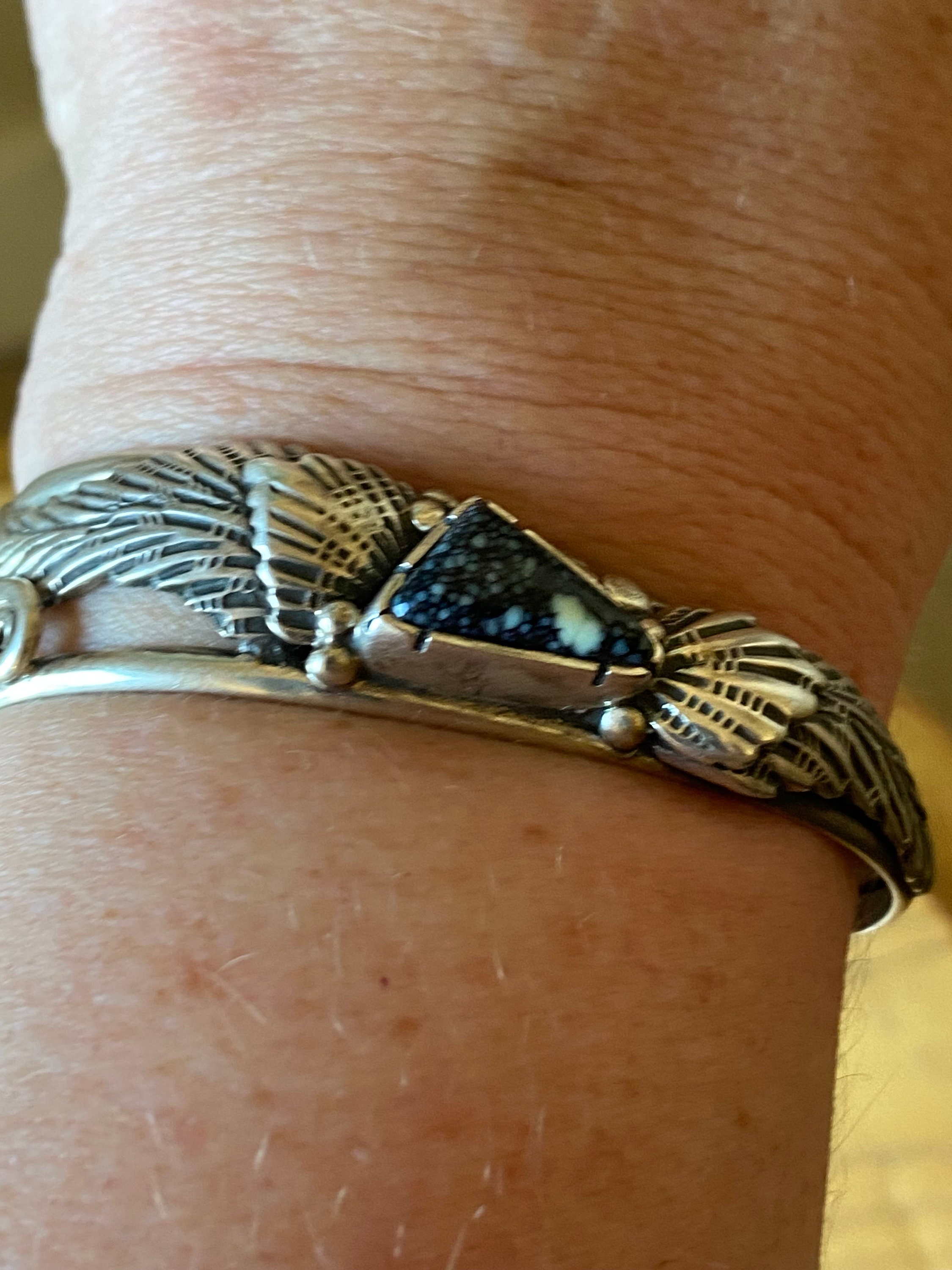 Vintage Navajo Variscite & Sterling Silver Cuff Bracelet, Medium Wrist