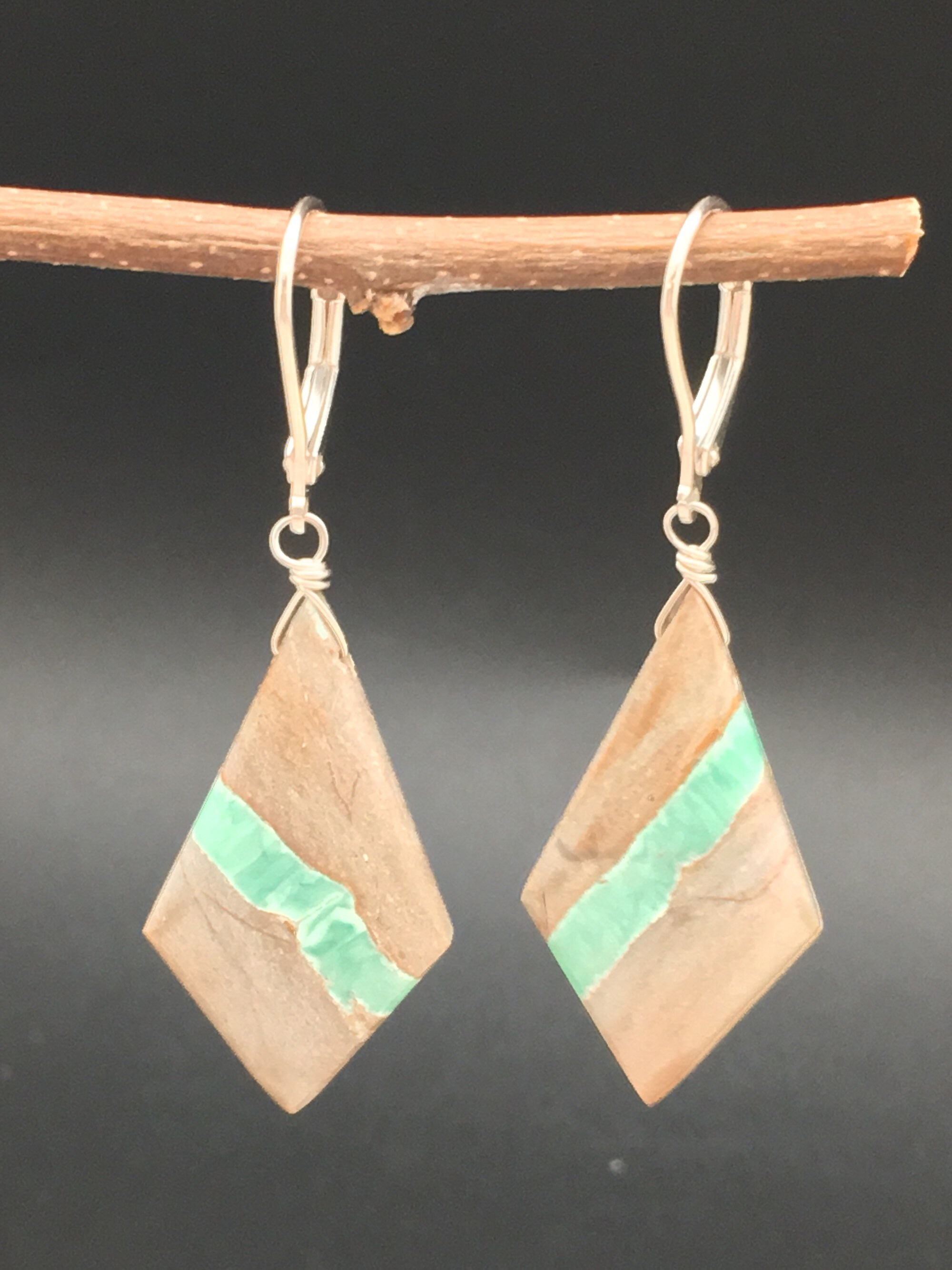 Handmade Sterling Silver Variscite Earrings, Michigan Gemstone