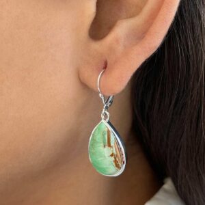 Variscite Leverback Earring / 925 Sterling Silver / Healing Gemstone / Gift for her/ Natural Variscite Jewelry / Statement Earring VRC-E-12.
