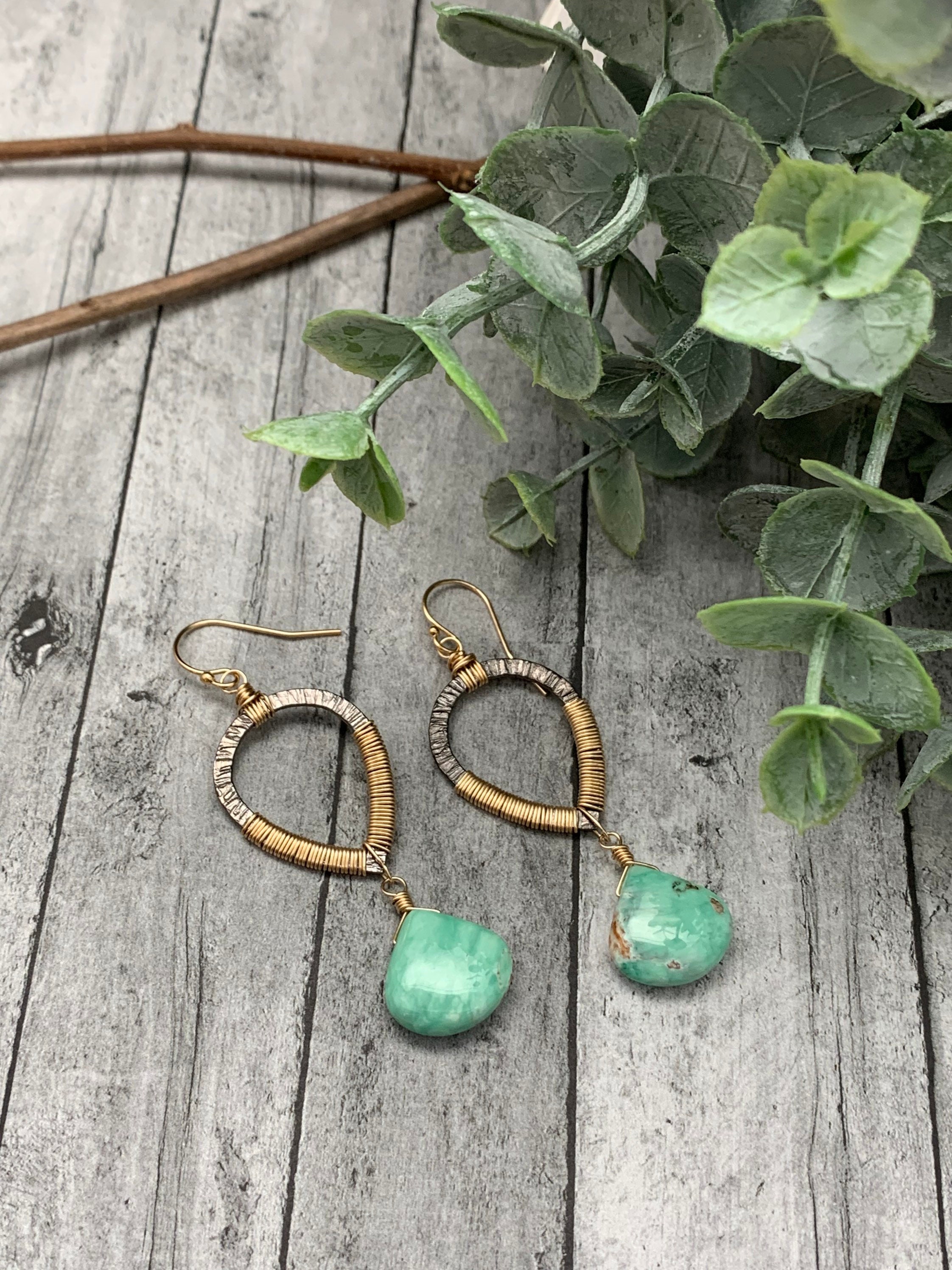 Variscite Mixed Metal Hoop Earrings