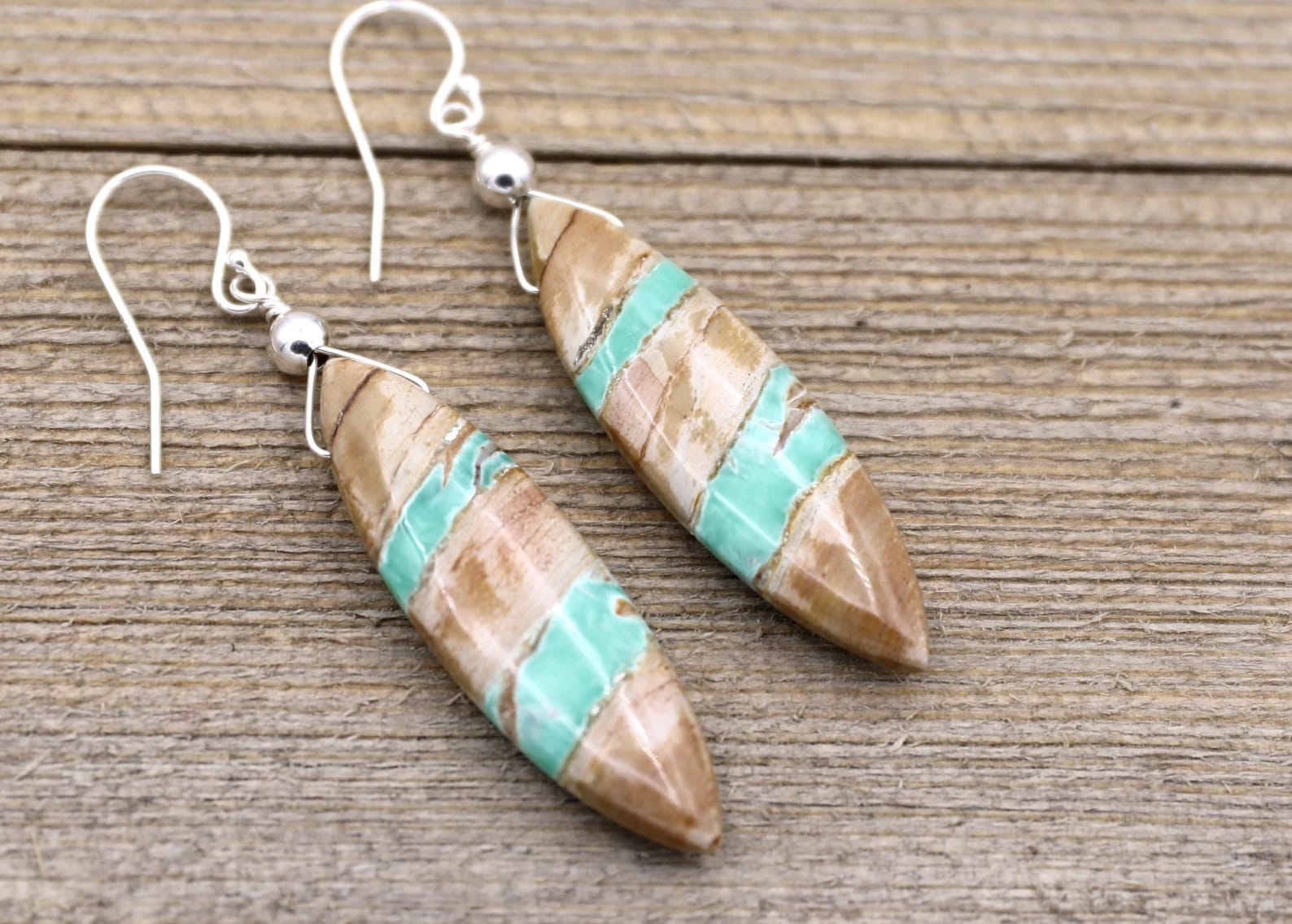 Variscite Sterling Silver Earrings: Green Purple Natural Stone Jewelry