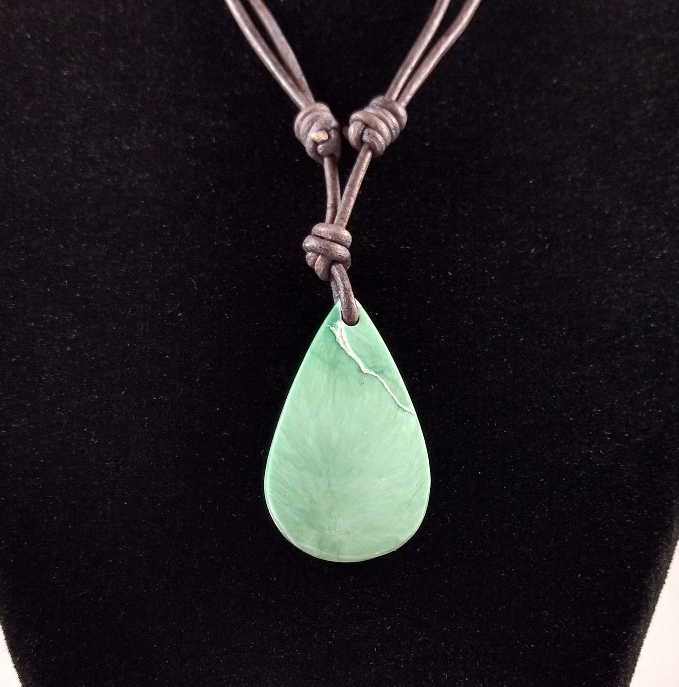 Variscite Adjustable Leather Necklace Handmade By Chris Hay
