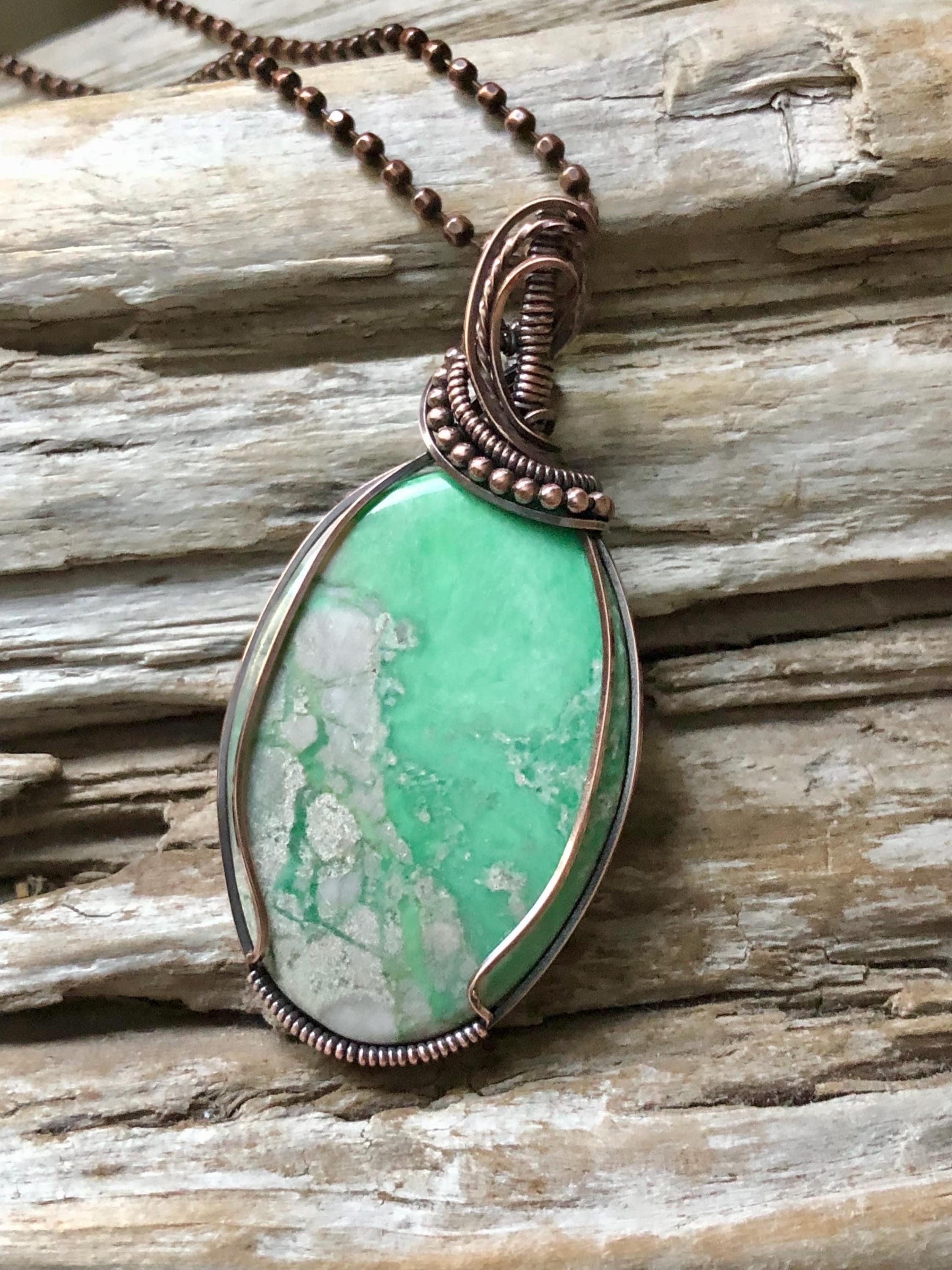 Variscite And Copper Pendant Necklace, Copper Jewelry