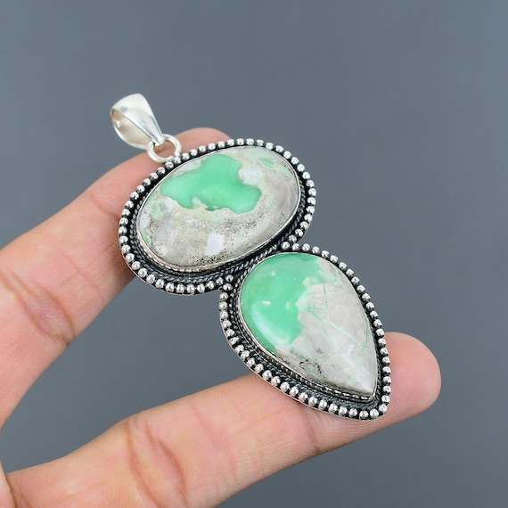 Handmade Variscite Pendant: 925 Sterling Silver Vintage Jewelry