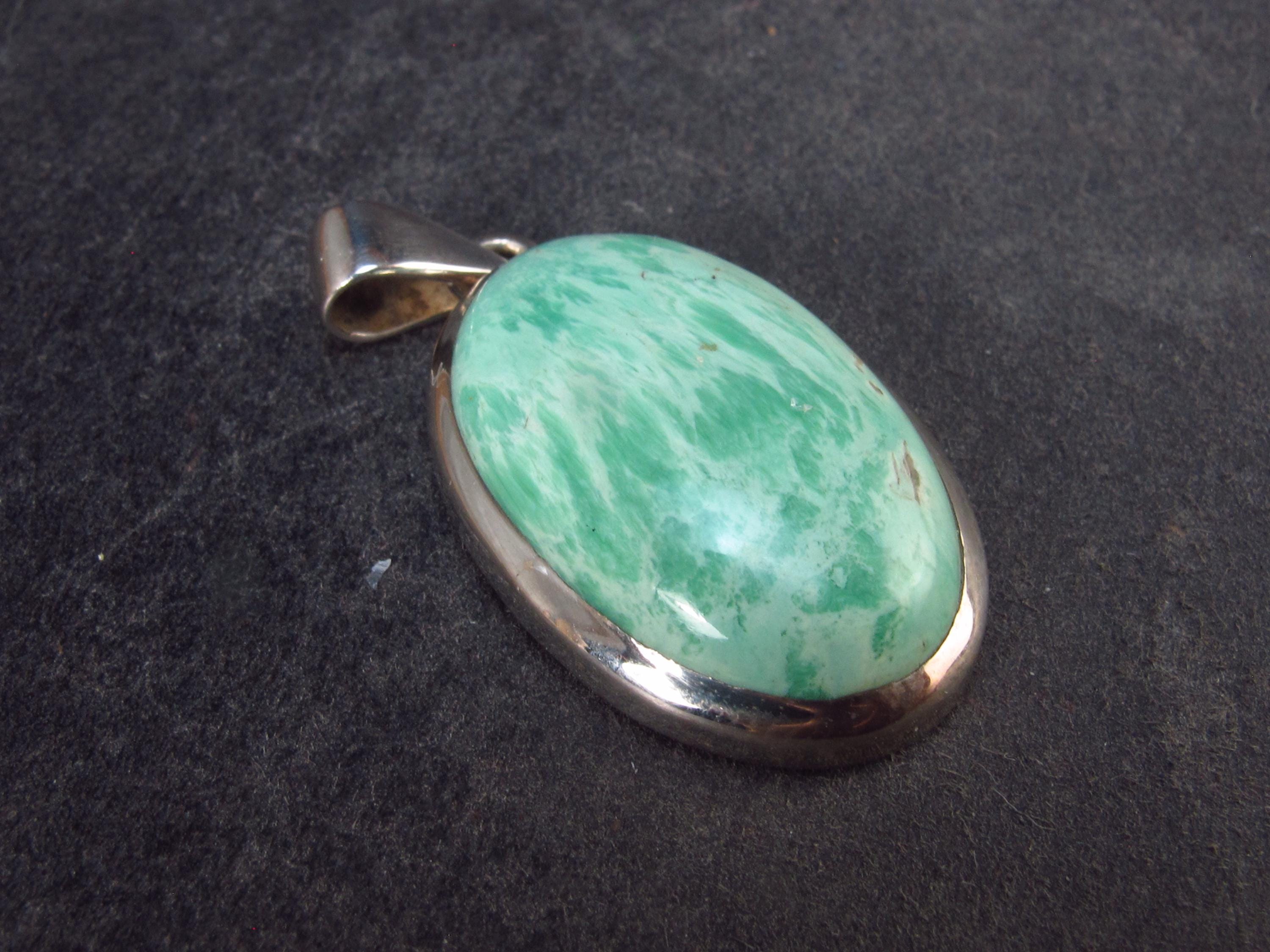 Rare Variscite Sterling Silver Pendant From Utah - 1.3" - 6.52 Grams