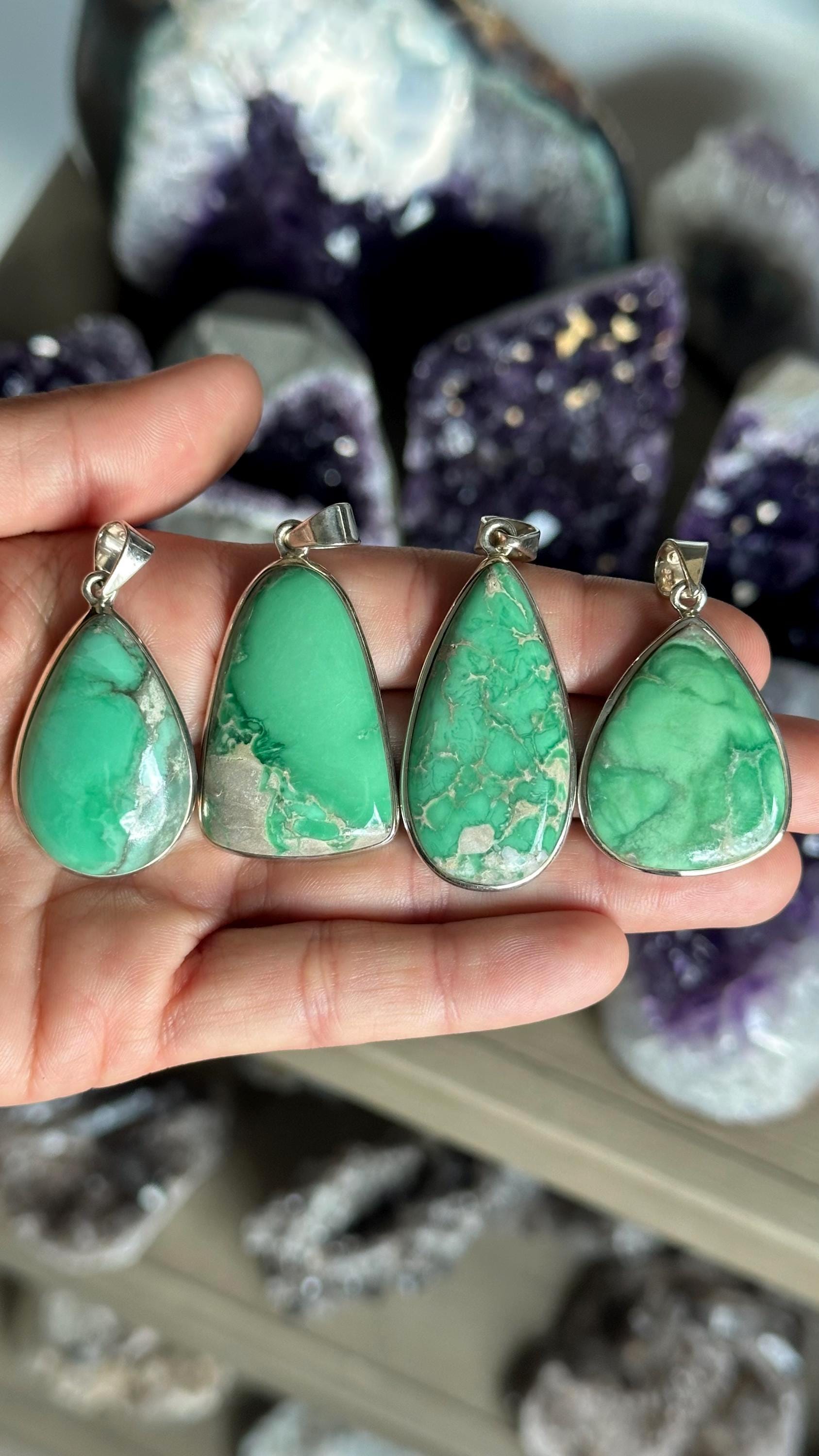 Sterling Silver Variscite Pendant Necklace - Handmade Artisan Jewelry