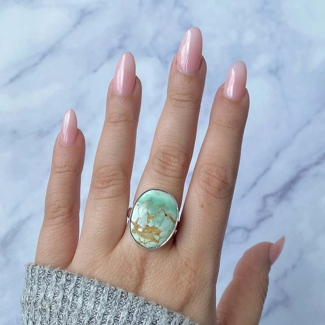 Variscite Adjustable Ring / 925 Sterling Silver / Healing Gemstone / Gifts For Her / Oval Cab / Variscite Jewelry / Statement Ring Vrc-r-3.