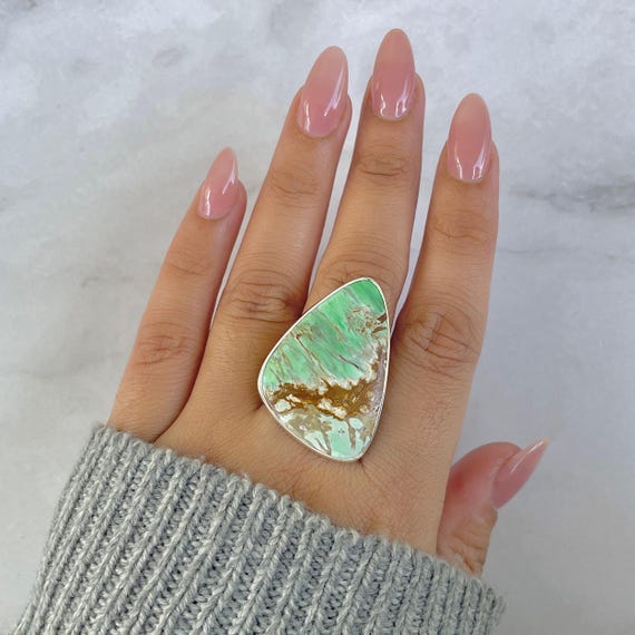 Variscite Adjustable Ring / 925 Sterling Silver / Healing Gemstone / Gift For Her / Fancy Cab / Variscite Jewelry / Statement Ring Vrc-r-48.
