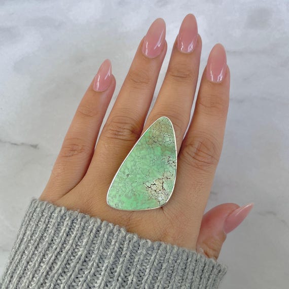 Variscite Adjustable Ring / 925 Sterling Silver / Healing Gemstone / Gift For Her / Fancy Cab / Variscite Jewelry / Statement Ring Vrc-r-43.