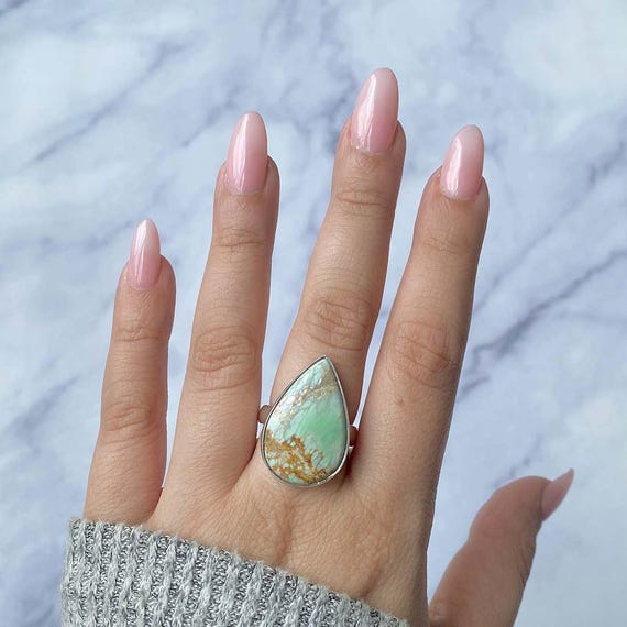 Variscite Adjustable Ring / 925 Sterling Silver / Healing Gemstone / Gifts For Her / Oval Cab / Variscite Jewelry / Statement Ring Vrc-r-18.