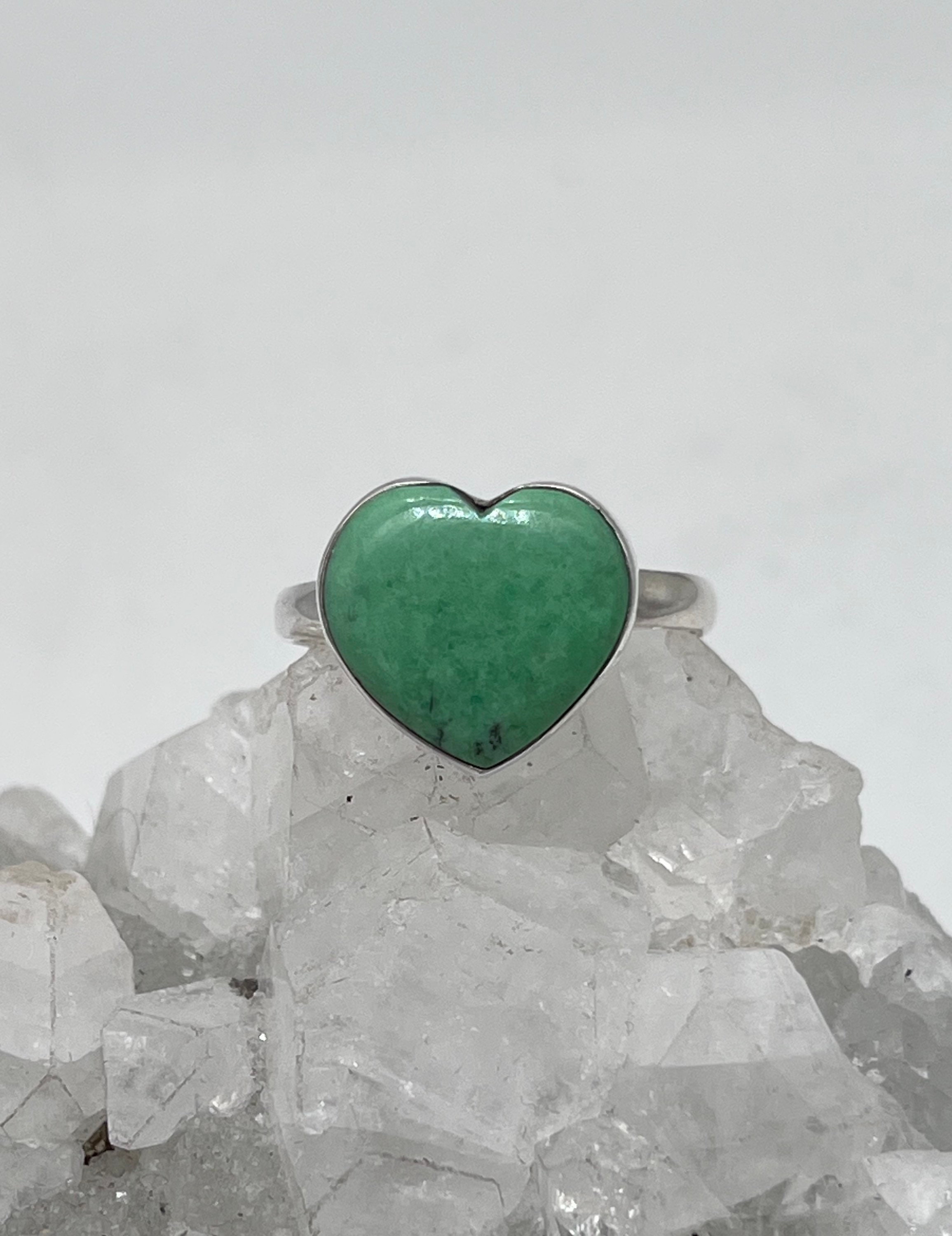 Green Variscite Heart Ring, Size 12