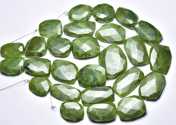 Big Vesuvianite Nuggets Beads - 8 Inches - Natural  Beautiful Faceted Vesuvianite Nuggets - Size Is 16 - 23 Mm #2462