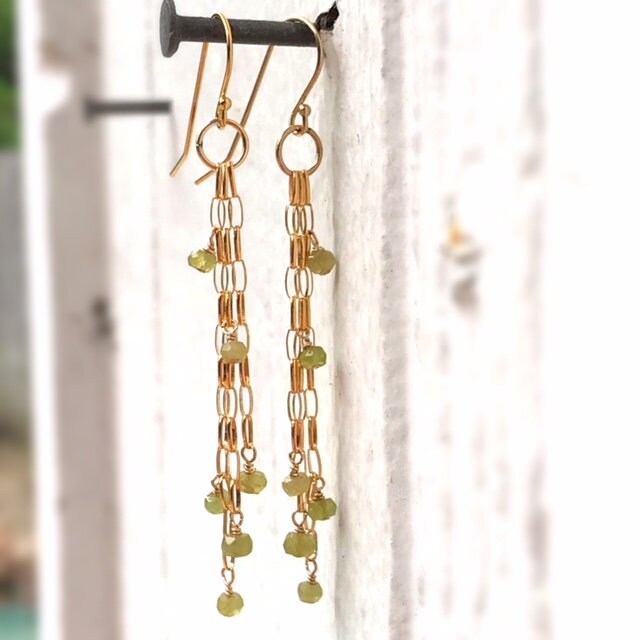 Vesuvianite Earrings - Green Gemstone Jewelry - Gold Filled Jewellery - Beaded - Fashion - Chic