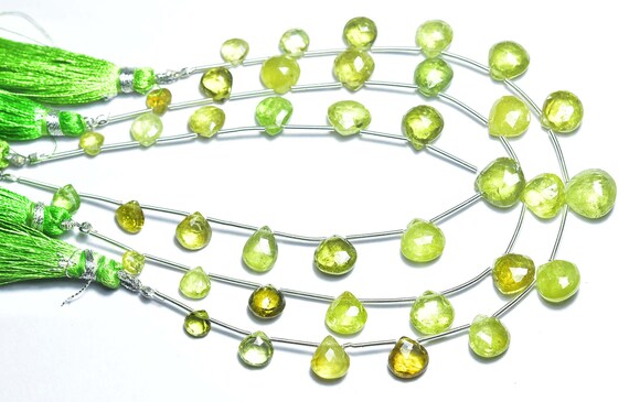 Superb Vesuvianite Heart Beads - 7 Inches - Natural Beautiful Faceted Vesuvianite Heart Broilette Strand -  Size Is 6 - 7 Mm #1249